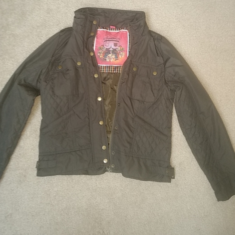 Greenish gray quilted moto jacket